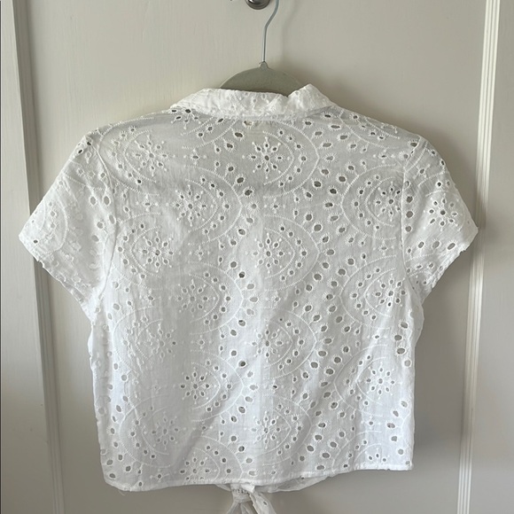 HEART & MOON 100% COTTON Eyelet White Polo Collar Tie-Front Crop Top S COTTAGE - Picture 3 of 6